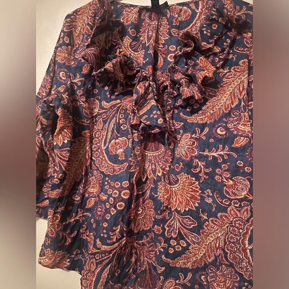 Lauren Ralph Lauren Paisley Ruffle Blouse Multicolor xl preppy boho chic - Picture 3 of 7